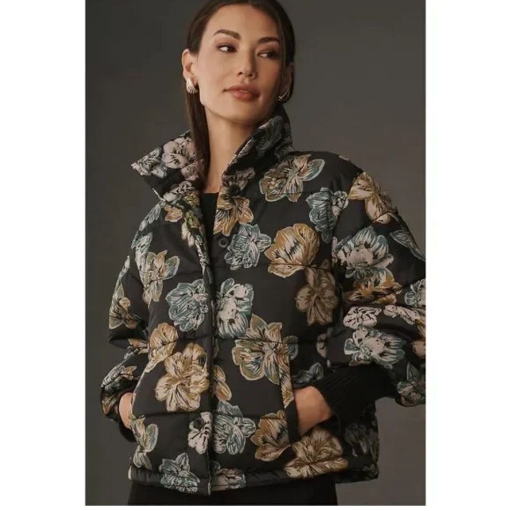 Anthropologie Printed Floral Puffer Jacket size XXS